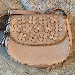 Floral Embellished Tan Crossbody Bag